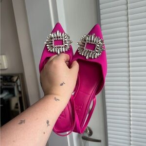 Zara Magenta Rhinestone Pointy Toe Kitten Heels SZ 8